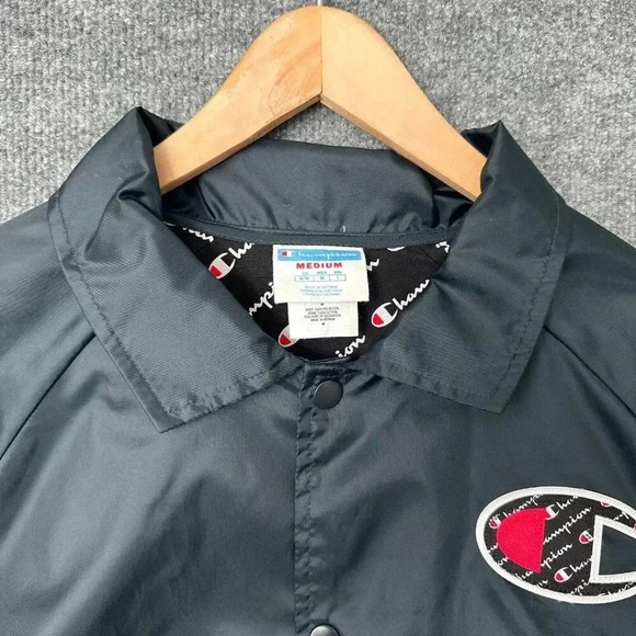 Champion Windbreaker Womens Medium Black Cropped Sporty Logo Spellout Jacket - Picture 6 of 16